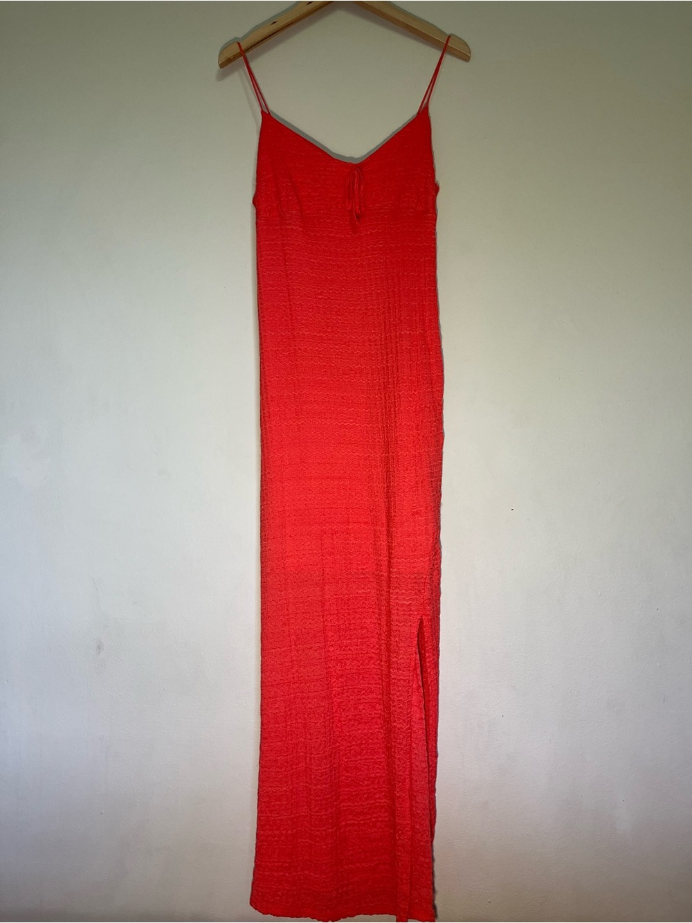Red Spaghetti-Strap Maxi Dress with Side Slit